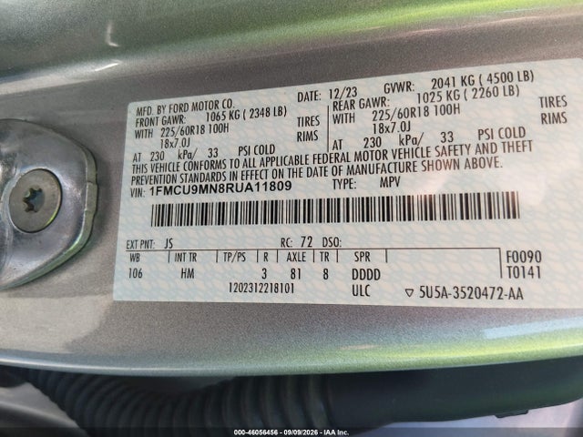 Aukcja sprzedaży 2024 Ford Escape St-line, vin: 1FMCU9MN8RUA11809, numer aukcji: 46056456