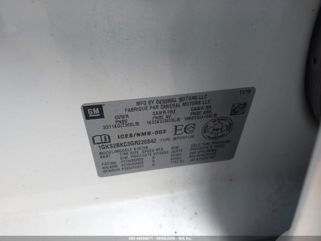 Продаж на аукціоні авто 2016 Gmc Yukon Slt, vin: 1GKS2BKC3GR226842, номер лоту: 46056471