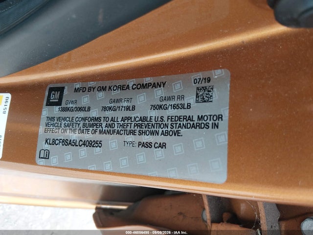 46056495 :رقم المزاد ، KL8CF6SA5LC409255 vin ، 2020 Chevrolet Spark Fwd 2lt Automatic مزاد بيع
