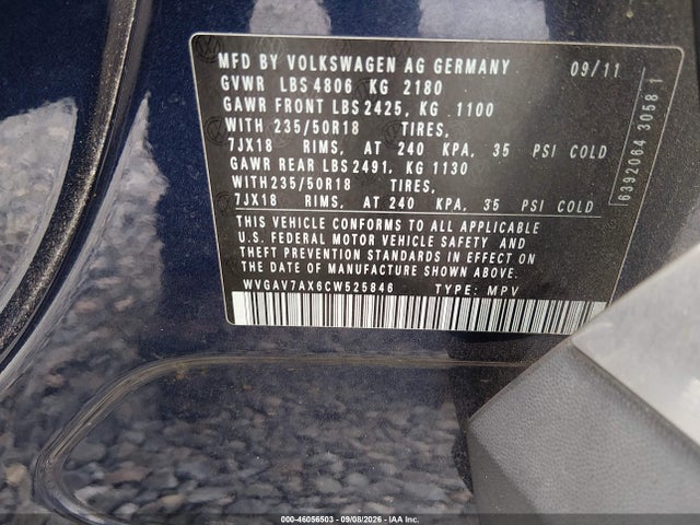 46056503 :رقم المزاد ، WVGAV7AX6CW525846 vin ، 2012 Volkswagen Tiguan Se مزاد بيع
