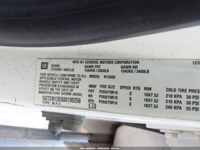 46056530 :رقم المزاد ، 5GTEN13E888180256 vin ، 2008 Hummer H3 Suv مزاد بيع
