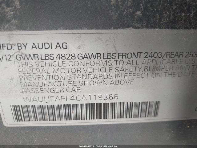 Aukcja sprzedaży 2012 Audi A4 2.0t Premium, vin: WAUHFAFL4CA119366, numer aukcji: 46056578