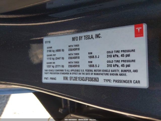5YJ3E1EA3JF038363 Tesla Model 3 Long Range/mid Range