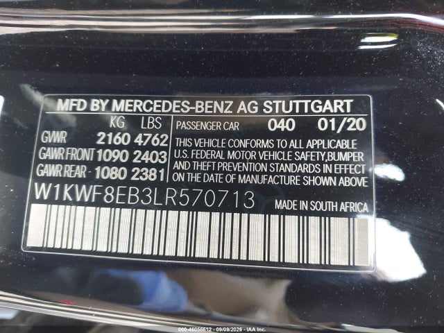 46056612 :رقم المزاد ، W1KWF8EB3LR570713 vin ، 2020 Mercedes-benz C 300 4matic مزاد بيع