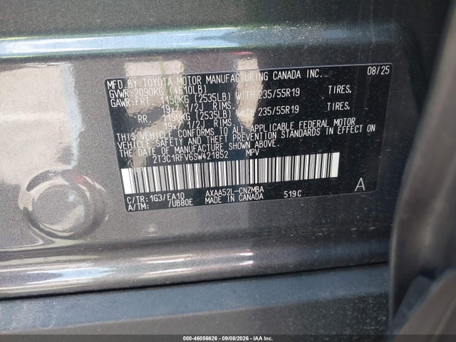 46056626 :رقم المزاد ، 2T3C1RFV6SW421852 vin ، 2025 Toyota Rav4 Xle Premium مزاد بيع