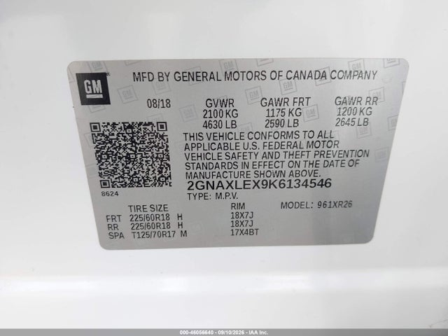 Chevrolet EQUINOX LT 2019 2GNAXLEX9K6134546 Image 9