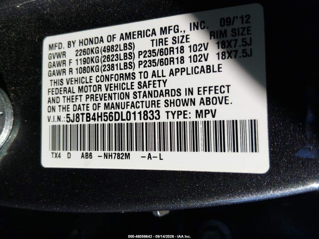 Продажа на аукционе авто 2013 Acura Rdx, vin: 5J8TB4H56DL011833, номер лота: 46056642