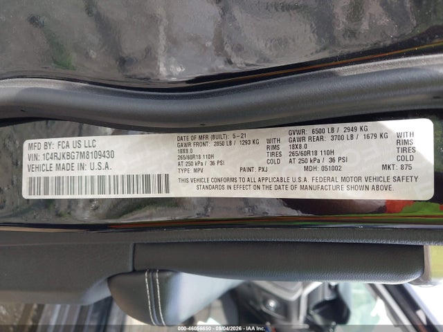 2021 Jeep Grand Cherokee L Limited 4x4 მანქანა იყიდება აუქციონზე, vin: 1C4RJKBG7M8109430, აუქციონის ნომერი: 46056650