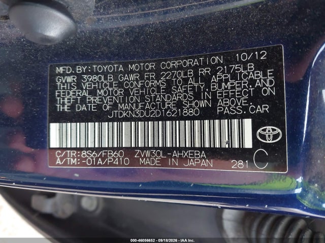 Aukcja sprzedaży 2013 Toyota Prius, vin: JTDKN3DU2D1621880, numer aukcji: 46056652