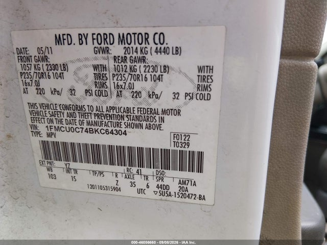 Продаж на аукціоні авто 2011 Ford Escape Xls, vin: 1FMCU0C74BKC64304, номер лоту: 46056660
