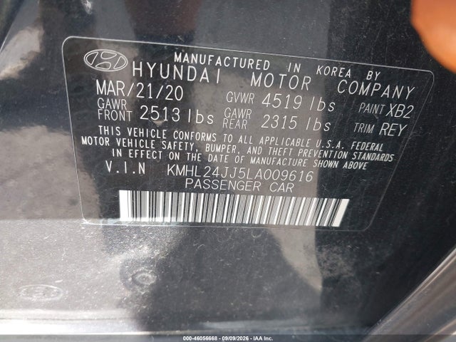 Продажа на аукционе авто 2020 Hyundai Sonata Hybrid Blue, vin: KMHL24JJ5LA009616, номер лота: 46056668