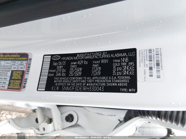 2024 Hyundai Tucson Sel მანქანა იყიდება აუქციონზე, vin: 5NMJF3DE1RH330043, აუქციონის ნომერი: 46056678