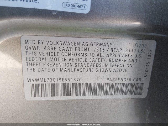 Aukcja sprzedaży 2009 Volkswagen Cc Sport, vin: WVWML73C19E551870, numer aukcji: 46056697