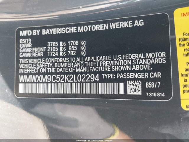 Aukcja sprzedaży 2019 Mini Hardtop John Cooper Works, vin: WMWXM9C52K2L02294, numer aukcji: 46056705