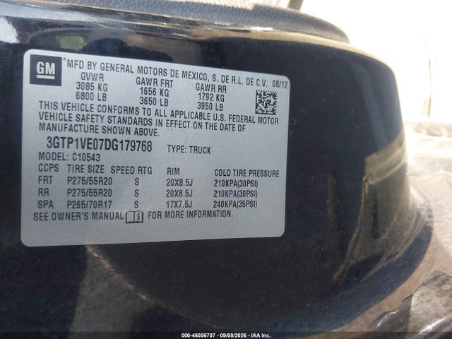 Aukcja sprzedaży 2013 Gmc Sierra 1500 Sle, vin: 3GTP1VE07DG179768, numer aukcji: 46056707