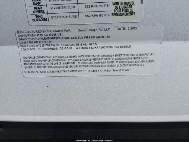 Продажа на аукционе авто 2022 Grand Design Recreat Vehicles Transcend X, vin: 573TT3729N8821760, номер лота: 46056711