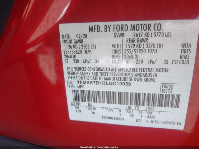 Ford EXPLORER XLT 2020 1FMSK7DH3LGC10059 Image 9