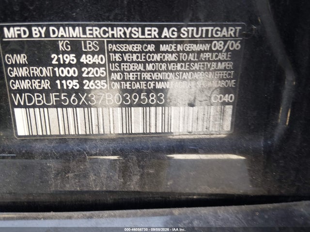 2007 Mercedes-benz E 350 მანქანა იყიდება აუქციონზე, vin: WDBUF56X37B039583, აუქციონის ნომერი: 46056730