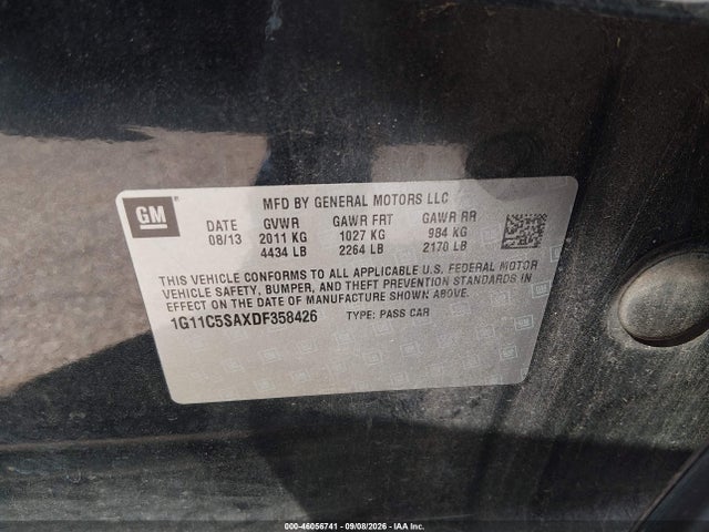 2013 Chevrolet Malibu 1lt მანქანა იყიდება აუქციონზე, vin: 1G11C5SAXDF358426, აუქციონის ნომერი: 46056741