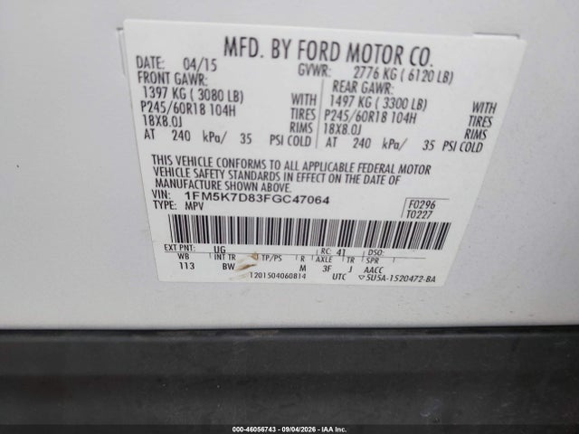 Продажа на аукционе авто 2015 Ford Explorer Xlt, vin: 1FM5K7D83FGC47064, номер лота: 46056743