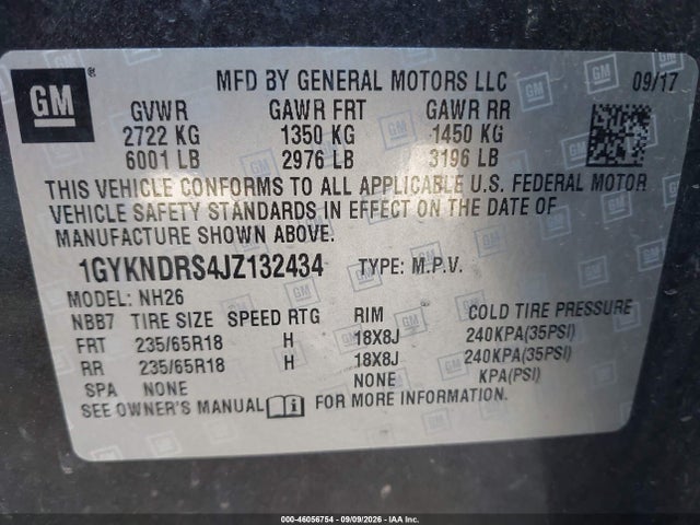46056754 :رقم المزاد ، 1GYKNDRS4JZ132434 vin ، 2018 Cadillac Xt5 Luxury مزاد بيع