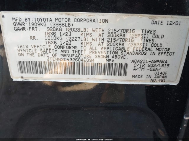 Продаж на аукціоні авто 2002 Toyota Rav4, vin: JTEHH20V326042094, номер лоту: 46056784
