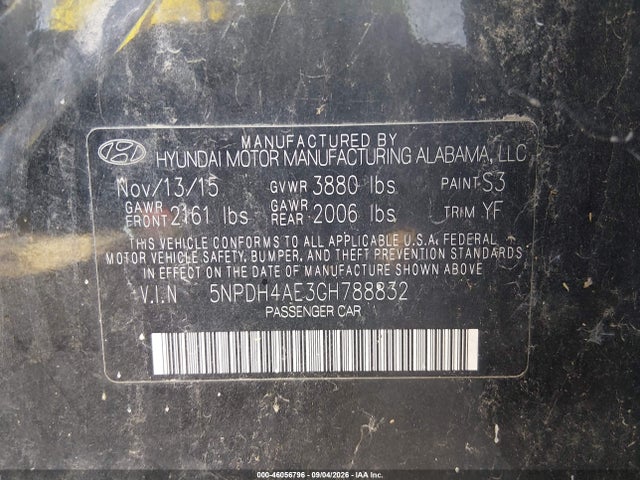 Aukcja sprzedaży 2016 Hyundai Elantra Se, vin: 5NPDH4AE3GH788832, numer aukcji: 46056796
