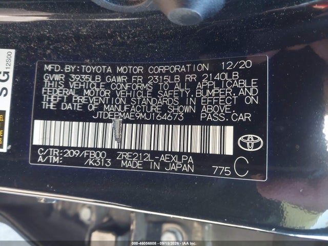 Aukcja sprzedaży 2021 Toyota Corolla Le, vin: JTDEPMAE9MJ164673, numer aukcji: 46056808