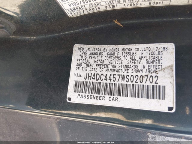1998 Acura Integra Ls მანქანა იყიდება აუქციონზე, vin: JH4DC4457WS020702, აუქციონის ნომერი: 46056817