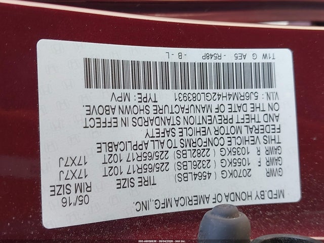 2016 Honda Cr-v Se მანქანა იყიდება აუქციონზე, vin: 5J6RM4H42GL083931, აუქციონის ნომერი: 46056836
