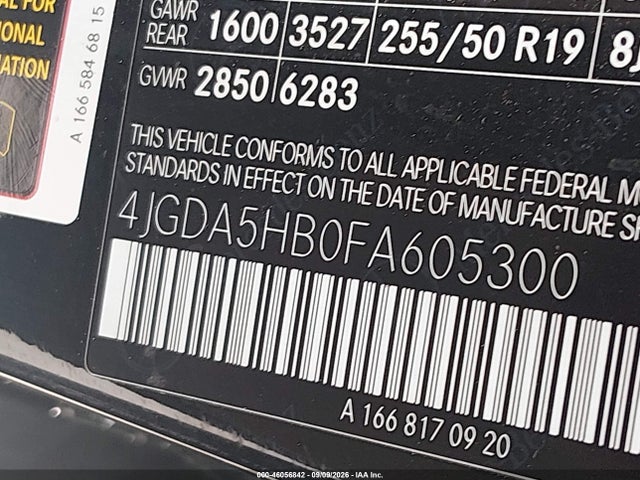 Продажа на аукционе авто 2015 Mercedes-benz Ml 350 4matic, vin: 4JGDA5HB0FA605300, номер лота: 46056842