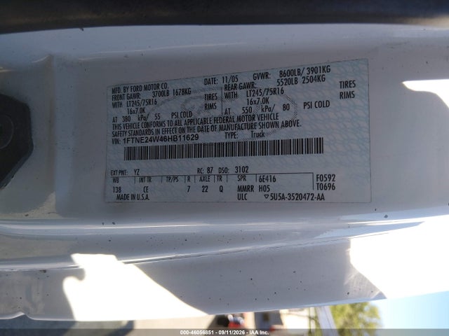 Auction sale of the 2006 Ford E-250 Commercial/recreational, vin: 1FTNE24W46HB11629, lot number: 46056851