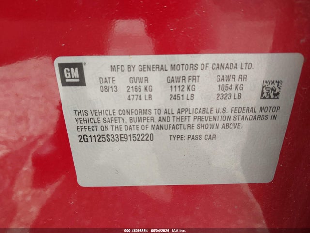 Продаж на аукціоні авто 2014 Chevrolet Impala 2lt, vin: 2G1125S33E9152220, номер лоту: 46056854