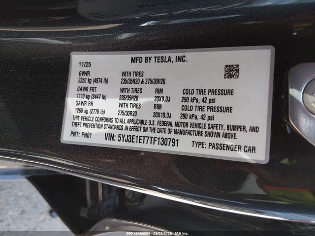 Aukcja sprzedaży 2026 Tesla Model 3 Performance All-wheel Drive, vin: 5YJ3E1ET7TF130791, numer aukcji: 46056855