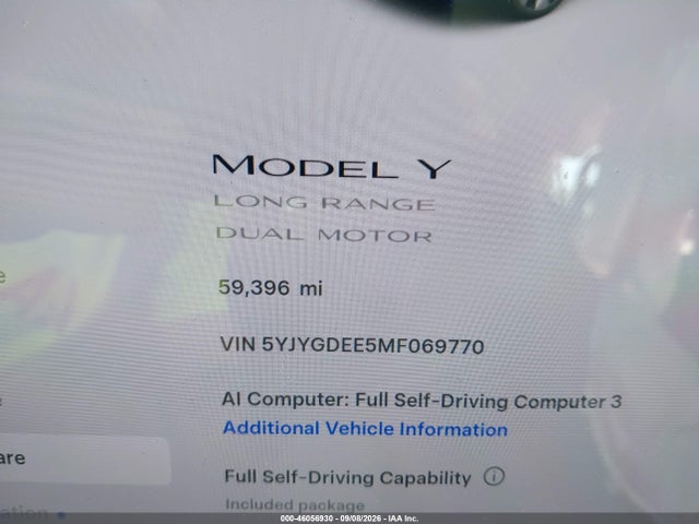 Продаж на аукціоні авто 2021 Tesla Model Y Long Range Dual Motor All-wheel Drive, vin: 5YJYGDEE5MF069770, номер лоту: 46056930