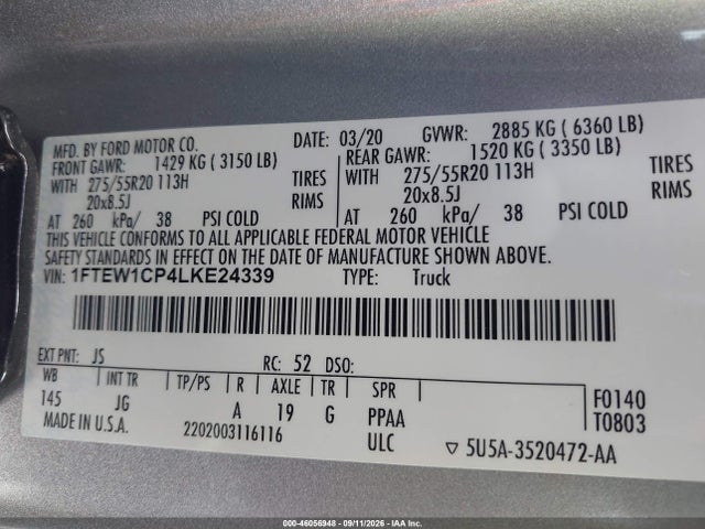 Ford F-150 Xl 2020 1FTEW1CP4LKE24339 Image 9