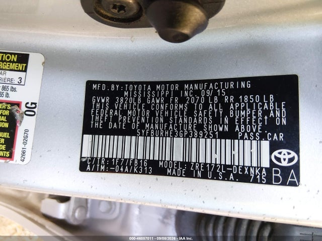 Toyota COROLLA LE 2016 5YFBURHE3GP389251 Image 9
