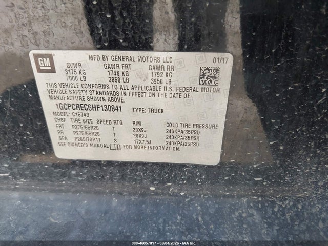 46057017 :رقم المزاد ، 1GCPCREC6HF130841 vin ، 2017 Chevrolet Silverado 1500 Lt مزاد بيع