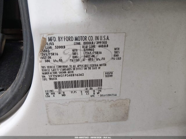 Продажа на аукционе авто 2004 Ford F-250 Lariat/xl/xlt, vin: 1FTNW21P34EB16362, номер лота: 46057053