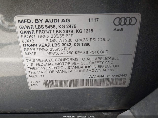 Продаж на аукціоні авто 2018 Audi Q5 2.0t Premium/2.0t Tech Premium, vin: WA1ANAFY1J2087447, номер лоту: 46057063