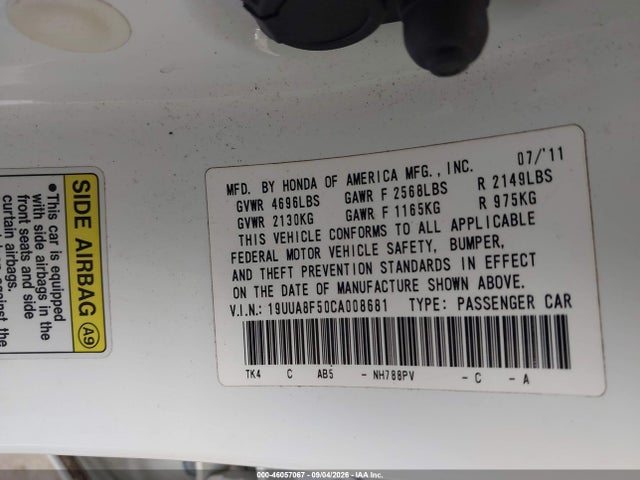 Aukcja sprzedaży 2012 Acura Tl 3.5, vin: 19UUA8F50CA008681, numer aukcji: 46057067