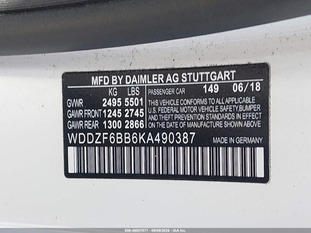 46057077 :رقم المزاد ، WDDZF6BB6KA490387 vin ، 2019 Mercedes-benz Amg E 53 4matic مزاد بيع