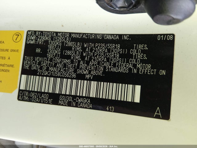 Aukcja sprzedaży 2008 Lexus Rx 350, vin: 2T2GK31U58C056296, numer aukcji: 46057080