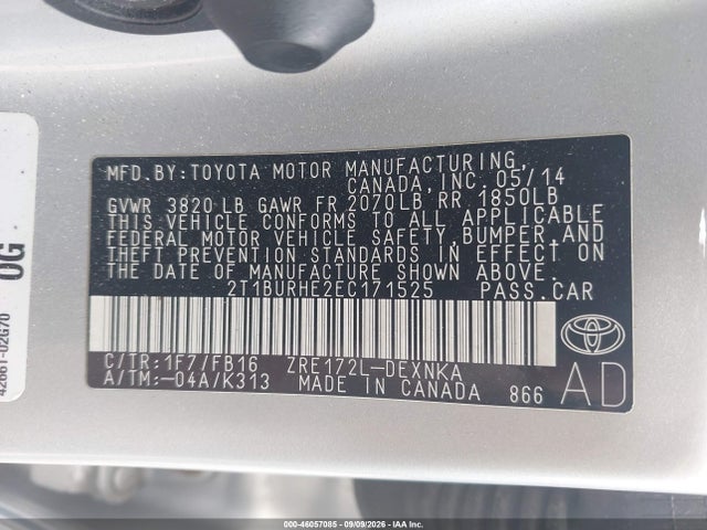 Aukcja sprzedaży 2014 Toyota Corolla Le, vin: 2T1BURHE2EC171525, numer aukcji: 46057085
