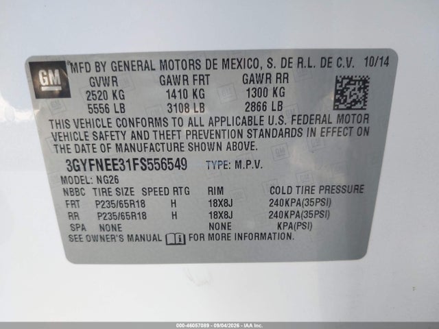 Aukcja sprzedaży 2015 Cadillac Srx Luxury Collection, vin: 3GYFNEE31FS556549, numer aukcji: 46057089
