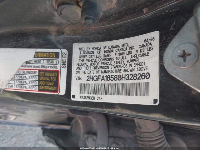 Продажа на аукционе авто 2008 Honda Civic Lx, vin: 2HGFA16588H328260, номер лота: 46057091