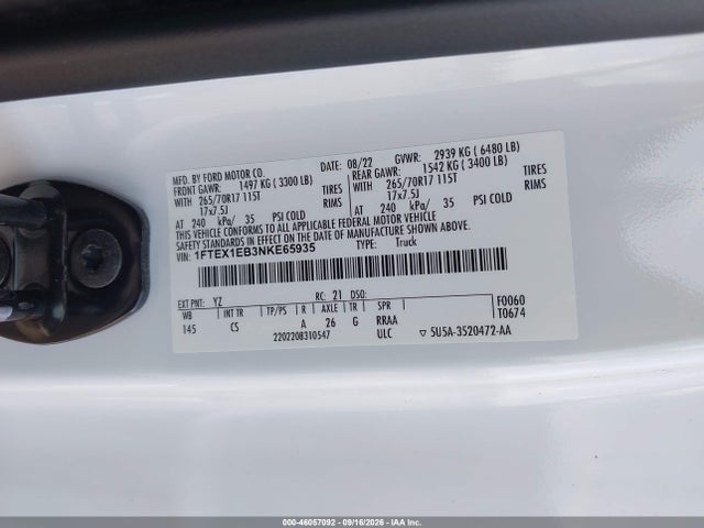 Продажа на аукционе авто 2022 Ford F-150 Xl, vin: 1FTEX1EB3NKE65935, номер лота: 46057092