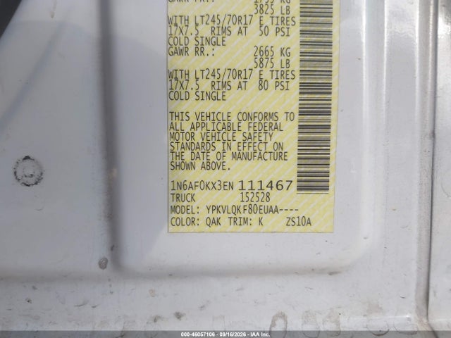 Продажа на аукционе авто 2014 Nissan Nv Cargo Nv2500 Hd S V8, vin: 1N6AF0KX3EN111467, номер лота: 46057106