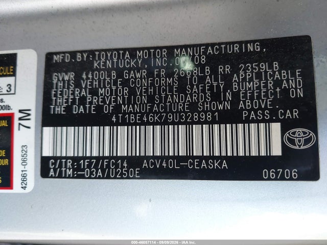 Aukcja sprzedaży 2009 Toyota Camry Se, vin: 4T1BE46K79U328981, numer aukcji: 46057114
