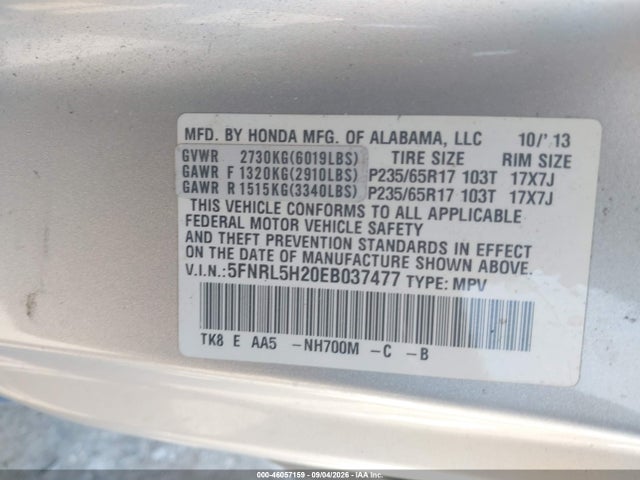 Продаж на аукціоні авто 2014 Honda Odyssey Lx, vin: 5FNRL5H20EB037477, номер лоту: 46057159